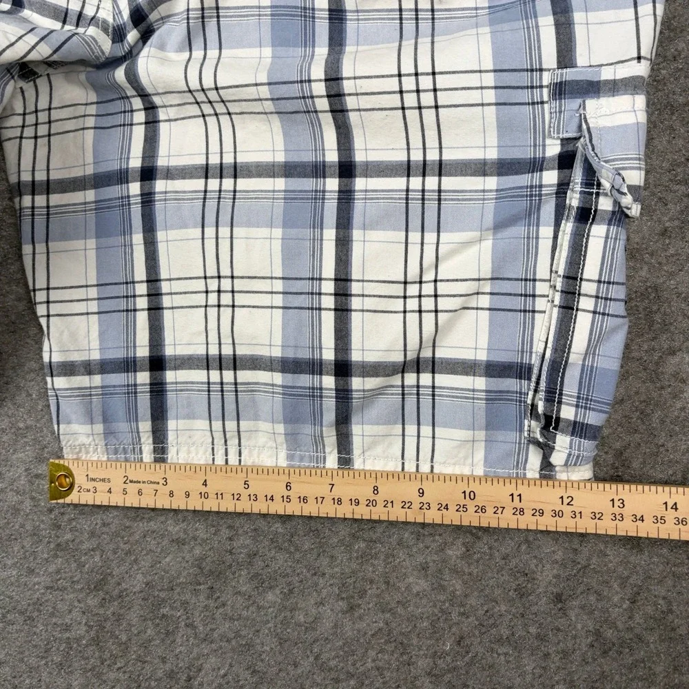 Eddie Bauer Cargo Shorts Mens 40 Blue White Plaid Cotton Outdoor Hiking‎ Utility